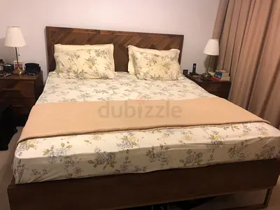 King Size Bed Set (180cm) with, Mattress  2 Nightstands and 2 lamps