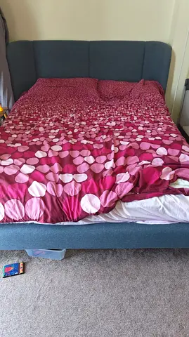 Upholstered Double Bed Frame with Padded Headboard- Blue/Teal, dresser, 2 side drawers sets, matress