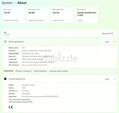MSI Claw A1M Laptop - Intel Core Ultra 5, 16GB RAM, 512GB Storage (Windows 11)
