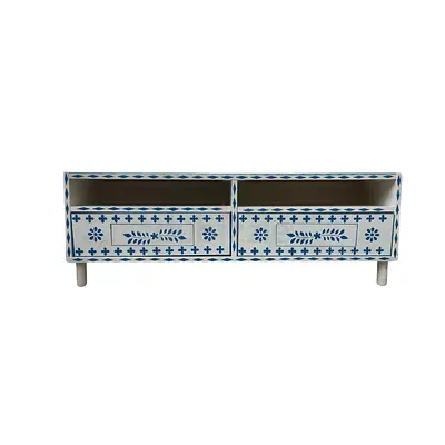 Blue and white painted coffee table with drawers