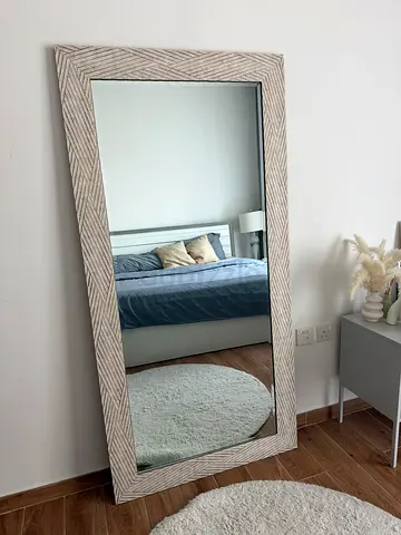 Full-Length Decorative Floor Mirror with Textured Wooden Frame