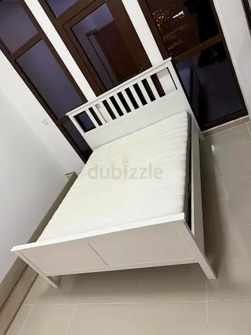 Ikea White Wooden Double Bed Frame with Mattress