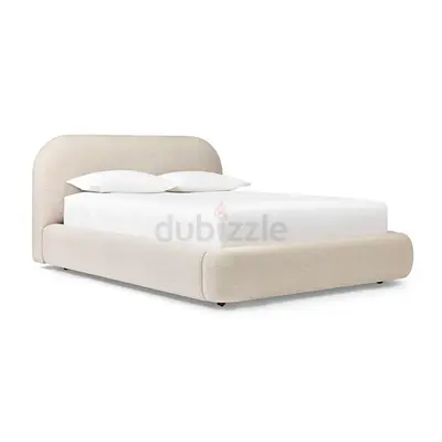 Upholstered Beige Queen Bed Frame with Rounded Headboard