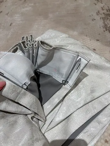 2 different Style Curtains + blinds .Light silver textured blackout curtains - pair, gently used