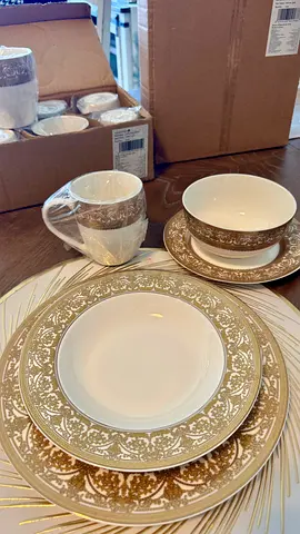 70 piece Dinnerware Set (New) white with gold trim - Plates, Cups, Bowls…
