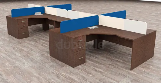 Set of 4/6/8/10 L-Shaped Office Workstations with Storage and Blue Dividers