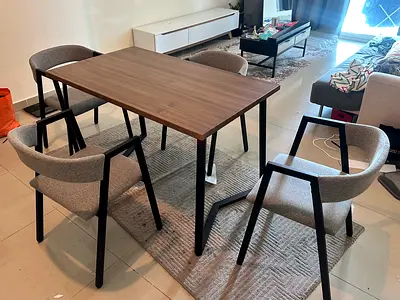 Modern Wooden Dining Table with 4 Upholstered Chairs - Good Condition