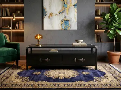 The One Tv Table top glass With 2 Drawers