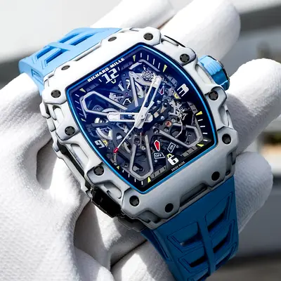 Richard Mille-style Skeleton Sport Watch with Blue Rubber Strap