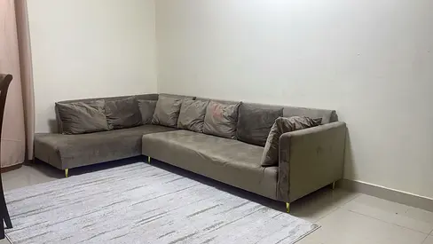L-shaped grey fabric corner sofa - 4-seater, good condition... You can call directly on num
