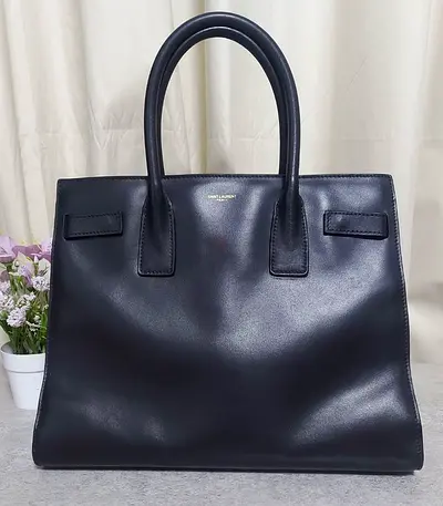 Saint Laurent-Style Medium Black Leather Tote Bag - Classic Structured Handbag