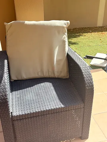 Outdoor Wicker Patio two arm chairs and a two seater  Cushion green with one small table