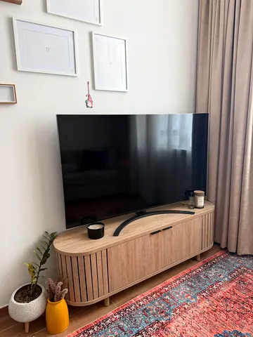 Curved Wooden TV Cabinet / Media Console in Light Oak Finish