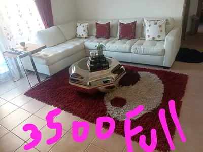 White L-shaped Sofa Corner Set with Cushions - Good Condition