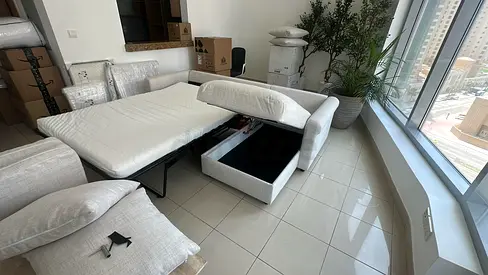 Ikea Gronlid L shape sofa bed Beige Light grey fabric sofa bed with storage - good condition