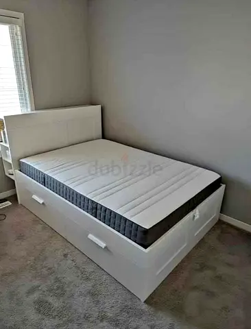 IKEA brimness double +headboard size bed with 4 storage drawers underneath and with IKEA mattress