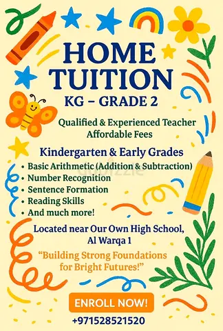 Home tuitions KG -grade 2 ( Reasonable fees) warqa