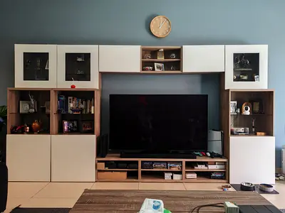 Large Modular Entertainment Unit with Storage - Light Wood  White
