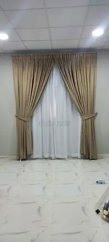 Beige Curtains with Sheer White Lining - Pair, Good Condition