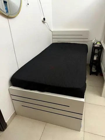 Single Bed Frame with Headboard and 22cm Spring Mattress - White