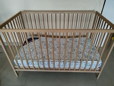 Solid Wood Baby Crib / Cot in Natural Finish - Good Condition