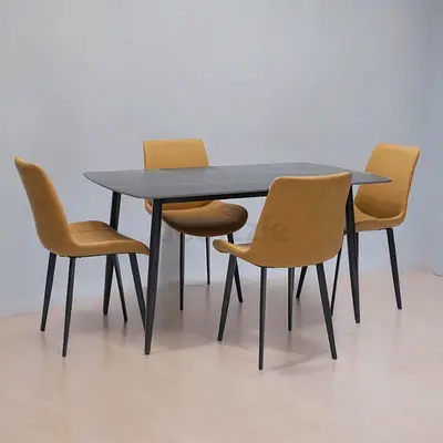 Modern Dining Table Set – Marble Top Table with 4 Chairs For Dining Room Furniture