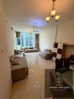 1BR + hall apartment in Orient Towers with 2 bathrooms, balcony, sea view, free parking and fully fu