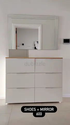 White Shoe Cabinet with Matching Wall Mirror