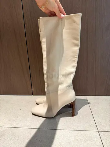 MANGO Leather Cream Womens Knee Boots 37