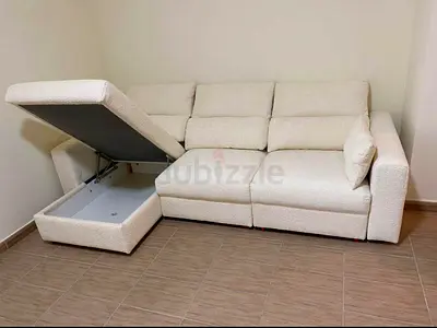 Ikea Eskelstuna L shape sofa bed Beige Cream Fabric L-Shape Sofa with Storage - Good Condition