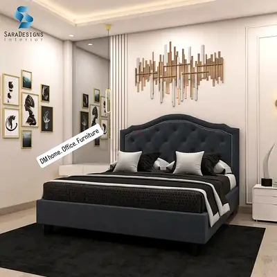 Dark Grey Upholstered Bed Frame with Tufted Headboard (King/Queen) - Modern Design with Mattress