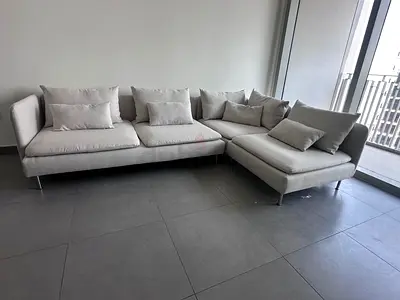 Ikea Sodhremn Corner Sofa Beige Light Beige Modern L-Shaped Fabric Sofa with Chaise (Good Condition)