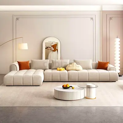 Large Modern Modular Beige Sectional Sofa with Chaise