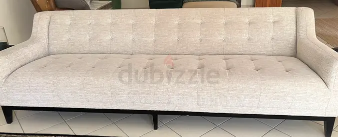 Light Grey Tufted 3-4 Seater Sofa with Wooden Base