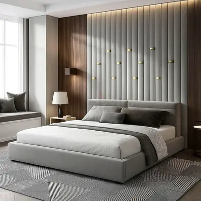 Split tufted headboard gray thick hydraulic bed