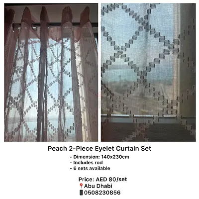 Peach 2-Piece Eyelet Curtain Set