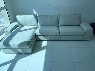 Ikea kivik L shape sofa beige Light grey L-shaped 3-seater sofa with chaise (good condition)
