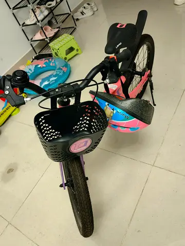 Kids Purple/Pink Bicycle with Front Basket and Helmet - Good Condition