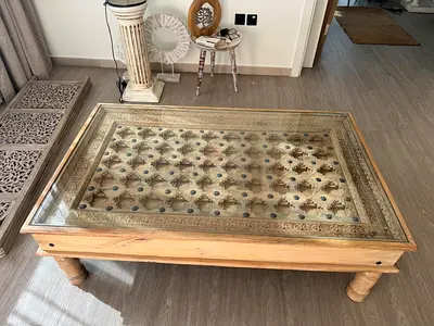 Hand-Carved Solid Wood Antique Coffee Table