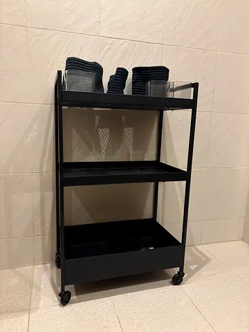 Black Metal Rolling Kitchen Trolley with Shelves