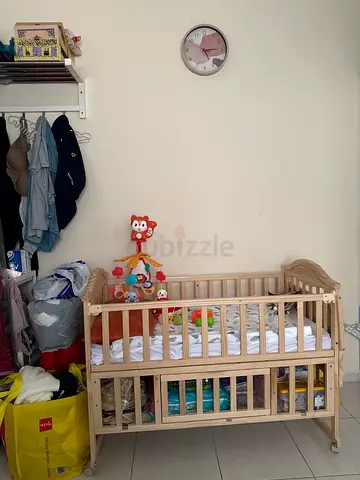 Light Wooden Baby Crib with Mattress - Good Condition