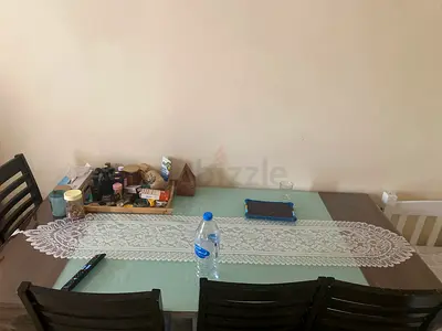 Wooden Dining Table with Glass Top and 4 chairs