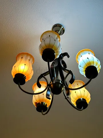 6-Light Decorative Ceiling Chandelier with Amber Glass Shades