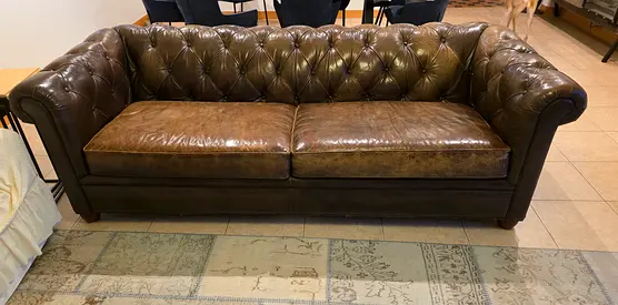 Marina Home Brown Chesterfield Leather 3-Seater Sofa - Good Condition