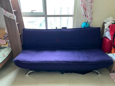 Purple Fabric Sofa Bed / Futon - Good Condition
