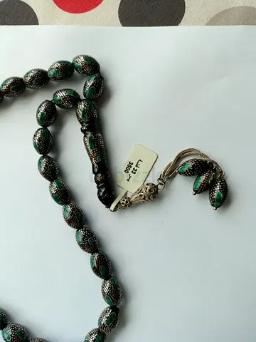 Green and Silver Beaded Prayer/Prayer Beads with Tassel — new