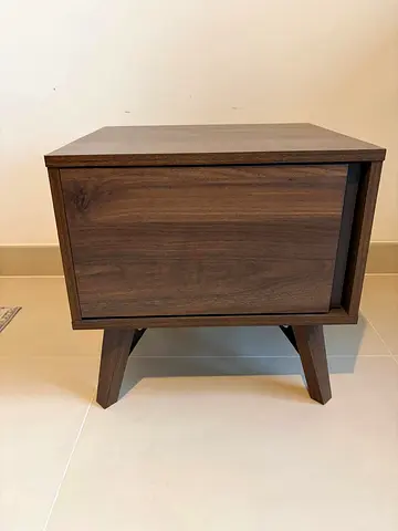 Wooden Mid-Century Nightstand / Side Table - Single Drawer