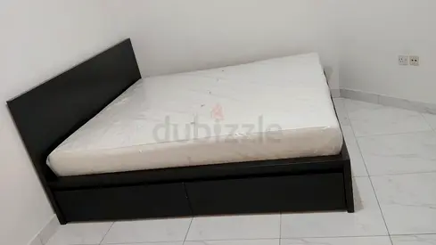 Double Bed Frame with Storage Drawers + Mattress (Black) - Good Condition