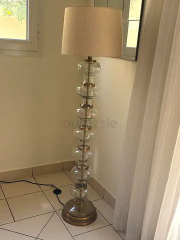 Tall Glass Bubble Floor Lamp with Linen Shade