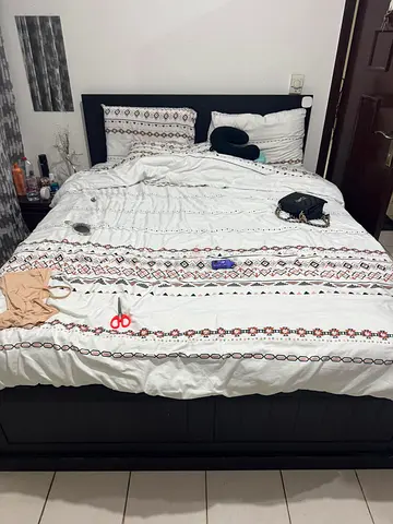 Queen wooden BED WITH STORAGE  - and MATTRESS - Urgent sale